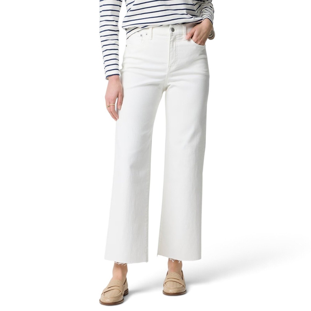 J.Crew Wide-leg Cropped Jean Women 29 Seashell White Raw Hem All Day Stretch NEW